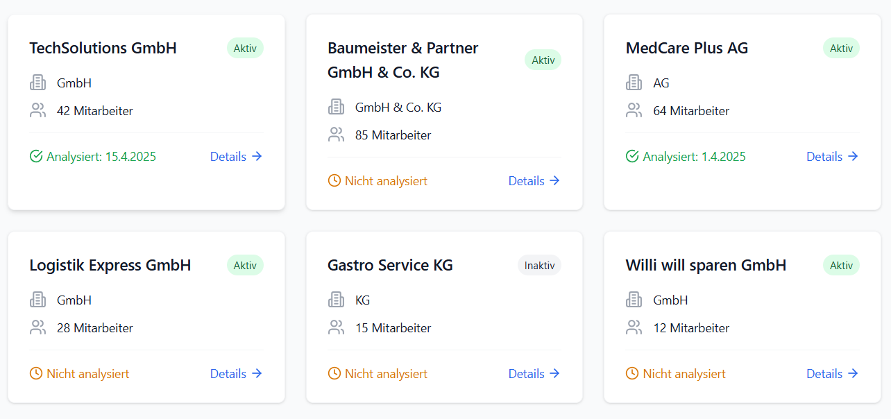 Mandantenübersicht Dashboard